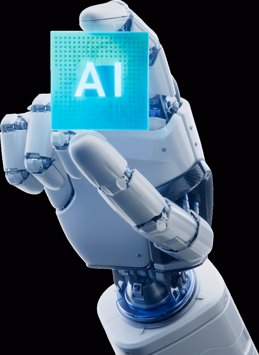 Robotic hand holding an AI chip — autonomous coding agents working under senior engineering direction