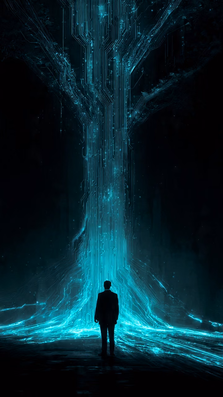 Engineer facing a glowing tree of legacy system dependencies — legacy application modernization